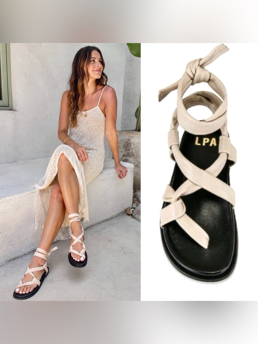 LPA Cream Ankle Wrap Sandals - Size 8 - Comfortable Adjustable Straps